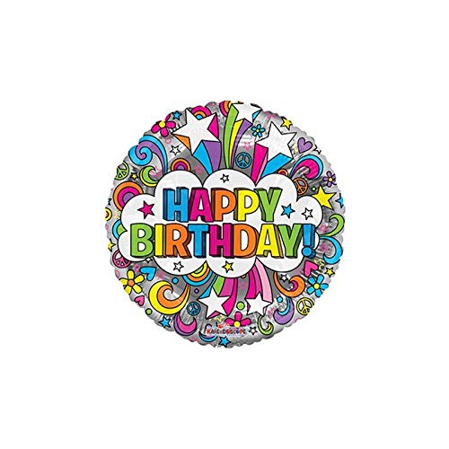 Happy Birthday Peace Stars Unicorns 18'' Mylar Balloon Rainbow